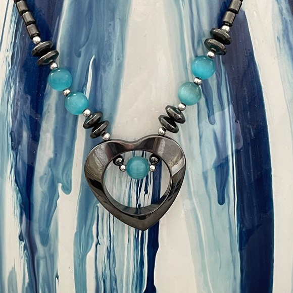 Hematite Heart Necklace 17.5” - Picture 2 of 3